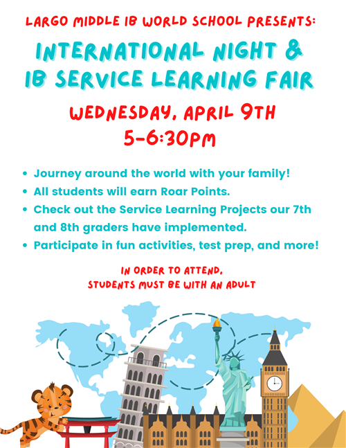 International Night & IB Service-Learning Fair - Wed 4/9/25 5-6:30pm